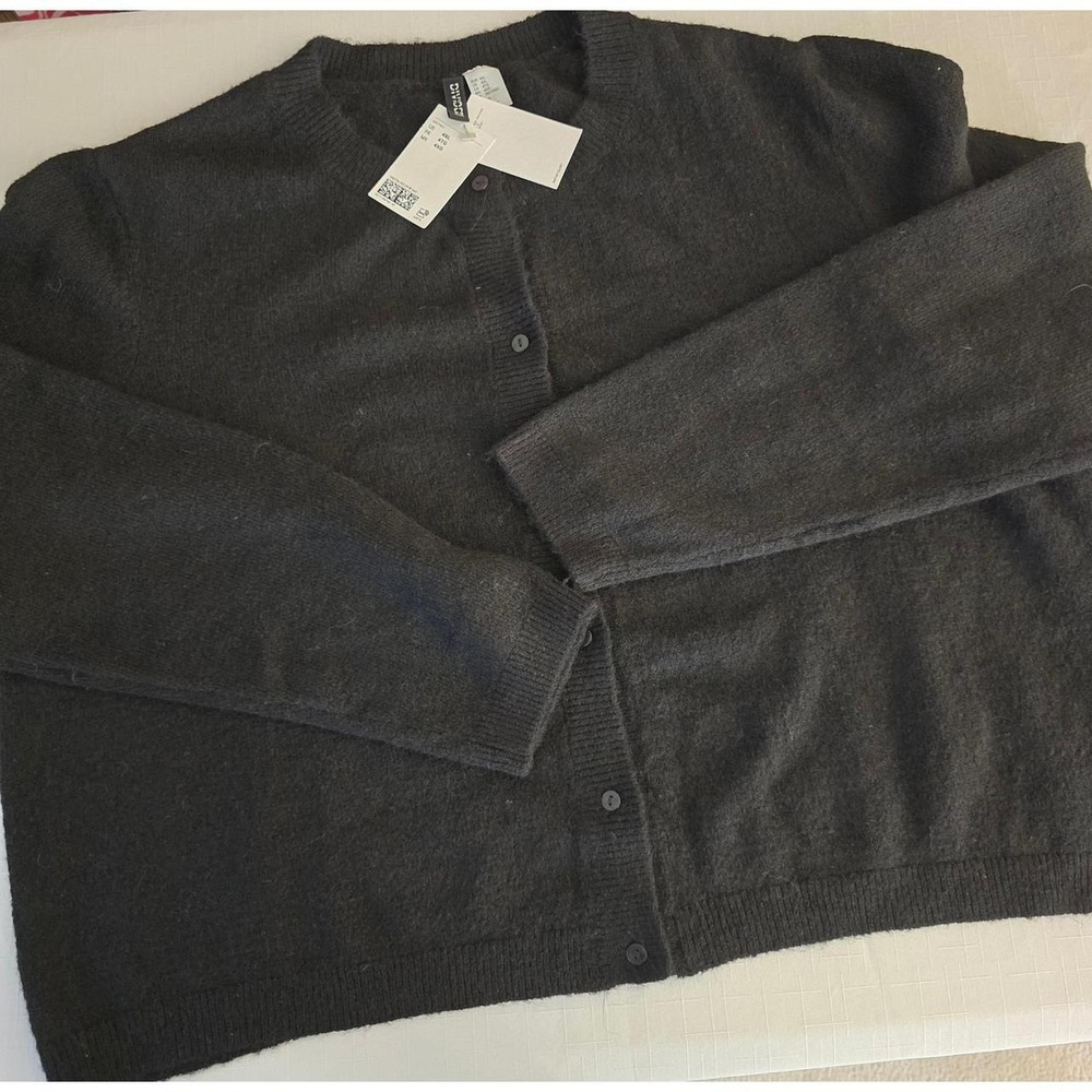 Black Button Front Cardigan Sweater Wool Blend Plus Size NWT Goth Dark Academia